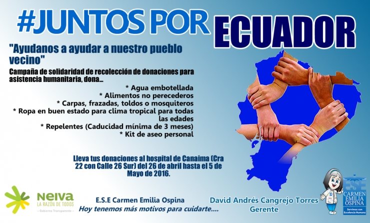 ESE Carmen Emilia Ospina inicia campaña de solidaridad por los damnificados de Ecuador